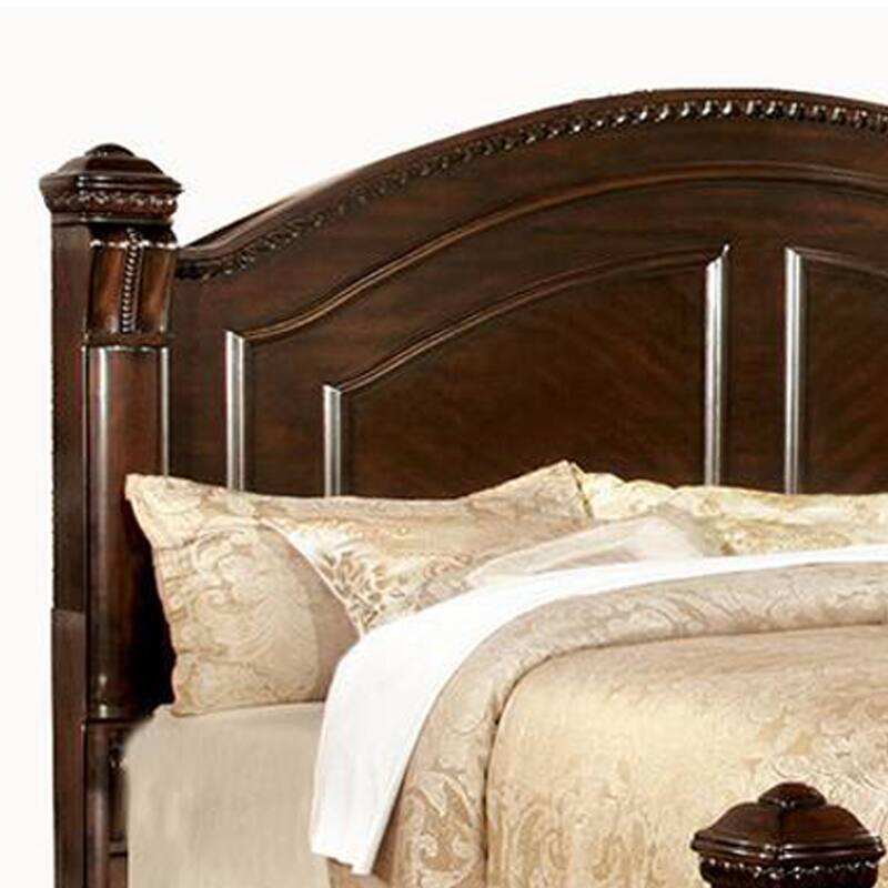 Eastern King Bed with Paneled Details and Camelback Headboard, Brown