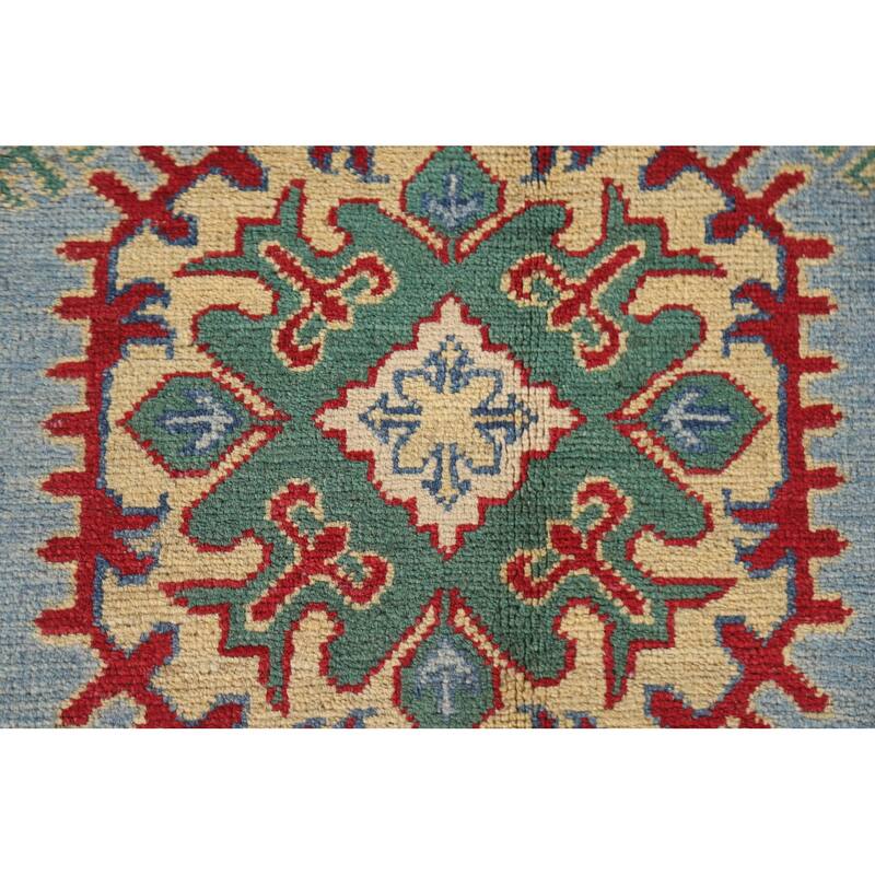 Hand Knotted Oriental 100% Wool Carpet Traditional Geometric Navy Blue & Blues Kazak Area Rug - 9' 9'' X 6' 6''