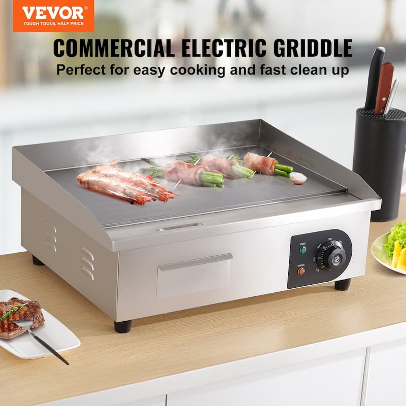 VEVOR Commercial Electric Griddle, 21", 1600W Countertop Flat Top Grill - 21", 1600W