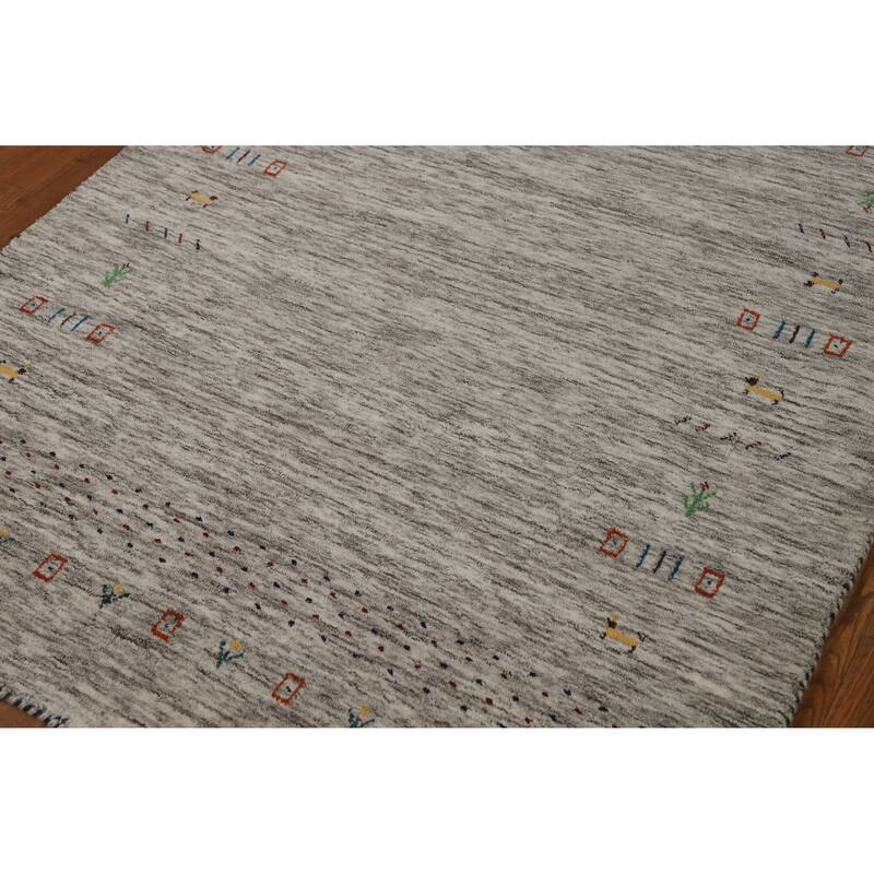 Gabbeh Oriental Rug Handmade Striped Beige Wool Carpet - 4'1" x 5'11"
