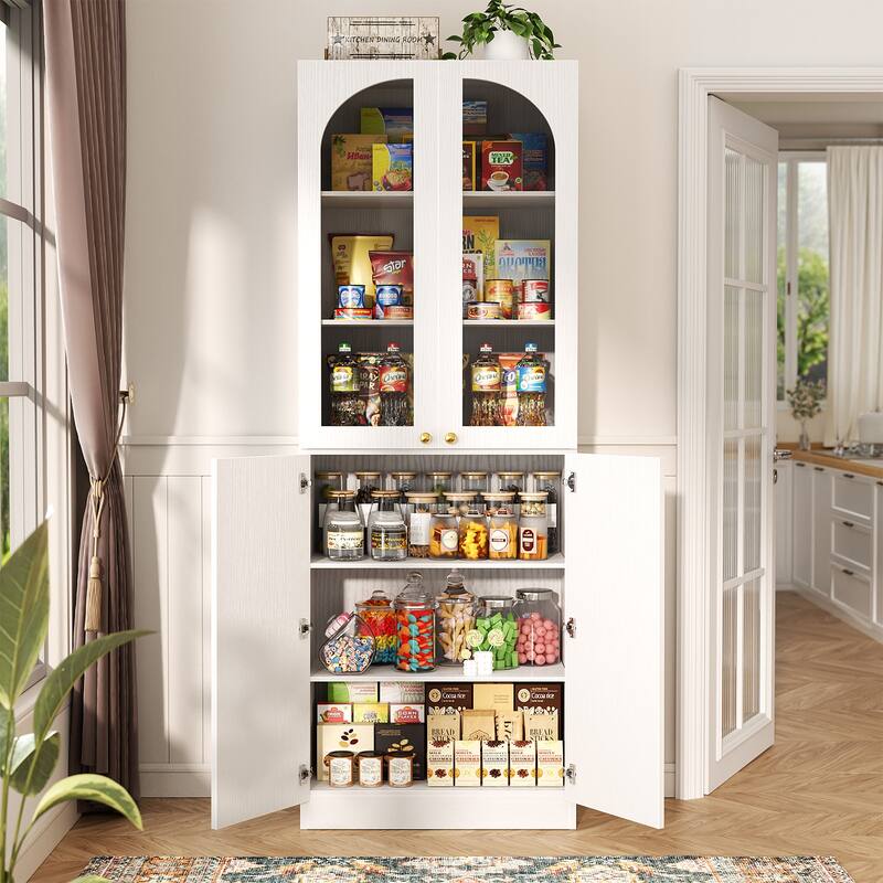 80" Tall Kitchen Pantry Storage Cabinet with 4 Doors & Adjustable Shelves, Freestanding 6-Tiers Buffet Cabinets for Dining Room