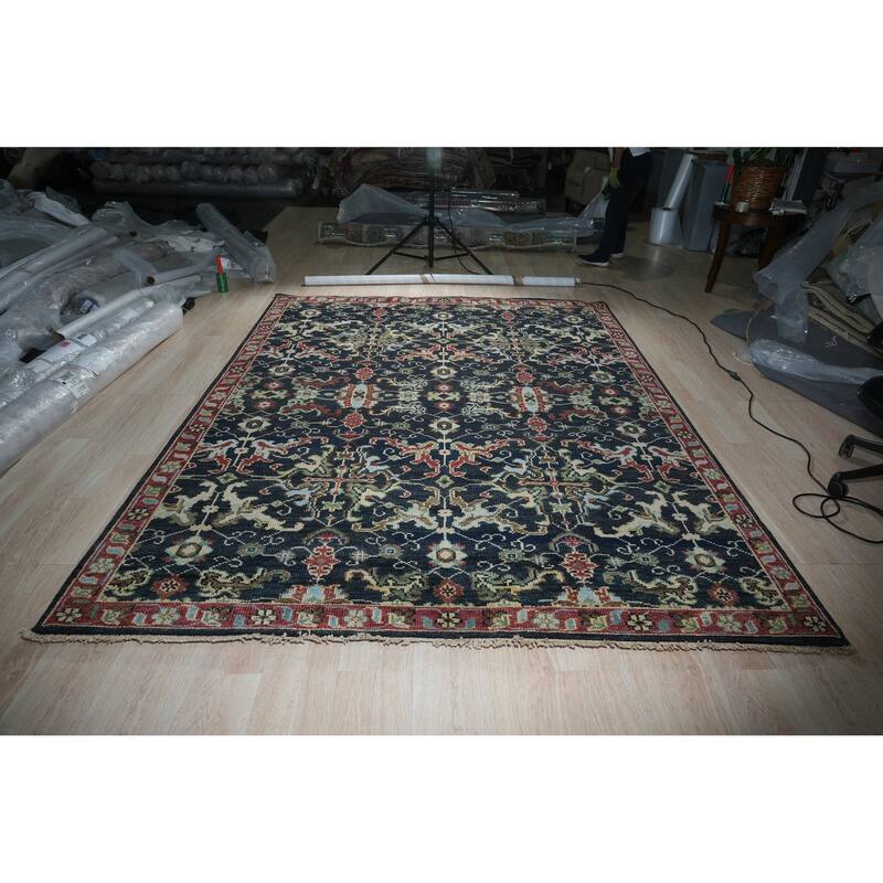 Handknotted Wool NAVY / RED Traditional Classic Serapi Rug