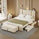 preview thumbnail 2 of 16, 2-Pieces Bedroom Sets,Queen Size Platform Bed w/ Trundle Bed, 2 Drawers,Night Light & USB Charge,Storage Ottoman, Beige
