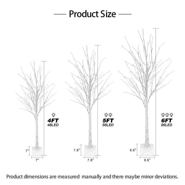 3 Piece Lighted Trees and Branches Set, Christmas Holiday Party Decorations Pre-Lit White Birch Tree LED Lighted Trees