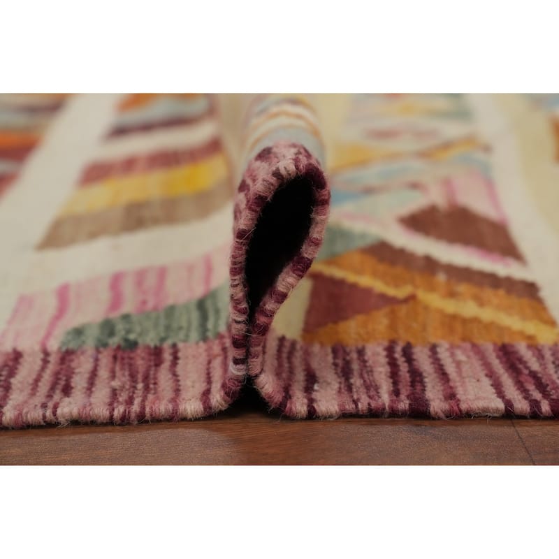 Hand Woven Oriental 100% Wool Carpet Southwestern Tribal Multi-Colored Kilim Area Rug - 9' 8'' X 6' 8''