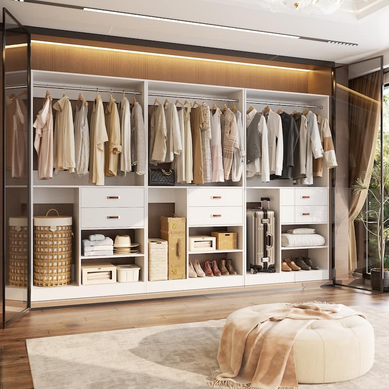 40'' Large Closet System with Shelves and 2 Drawers, Freestanding Closet Organizer with Hanging Rods