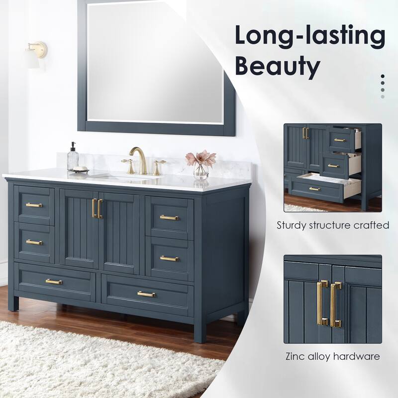 Altair Isla 60" Bathroom Vanity in Classic Blue with Countertop,with Mirror - 60 in.