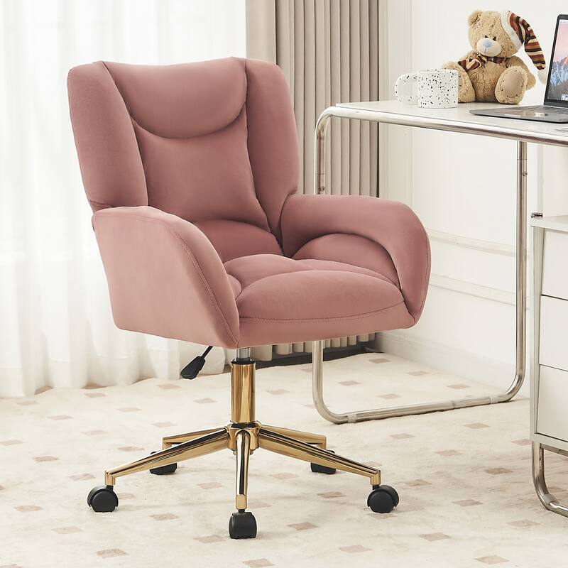 360 Swivel Fabric Home Office Chair With Gold Metal Base - Pink Velvet