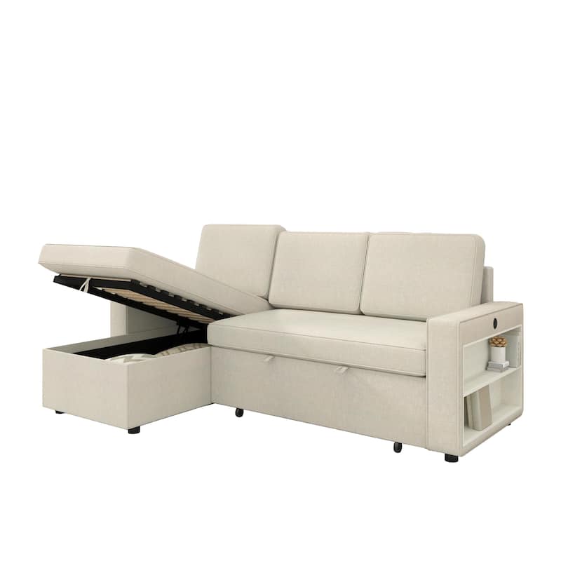 L-Shaped Couch Convertible Sofa Bed with Storage Chaise
