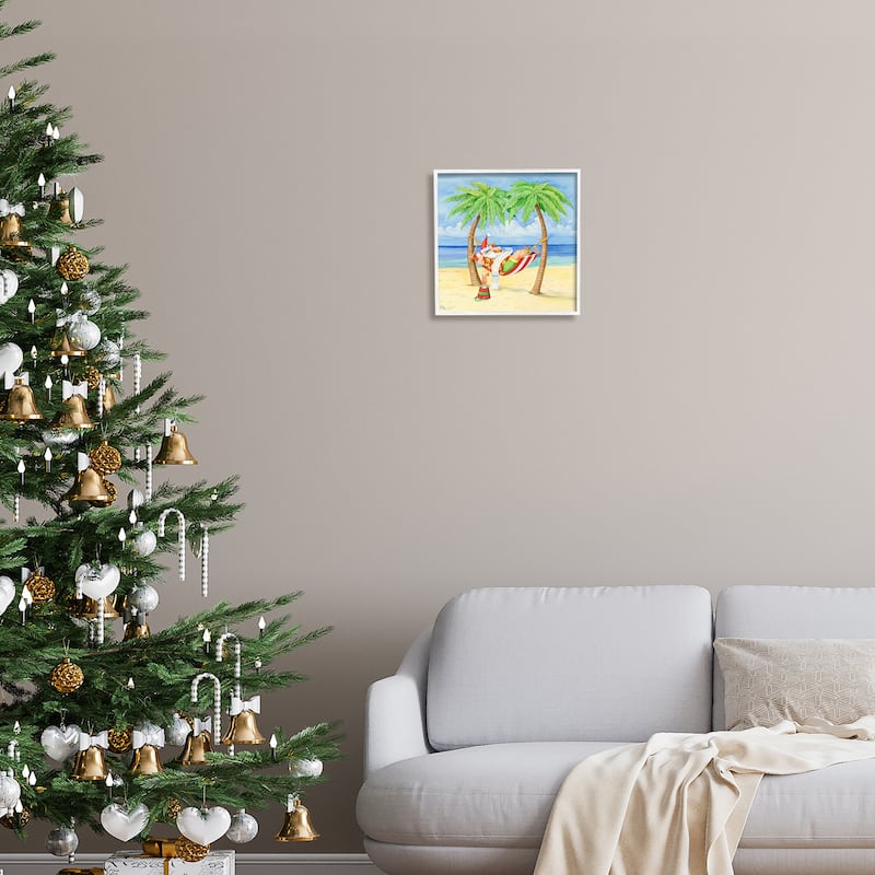 Stupell Santa on Beach Hammock Framed Giclee Art Design by Paul Brent