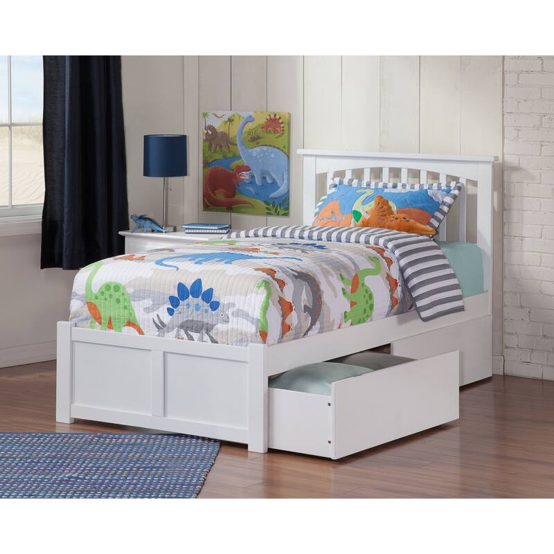 Mission Platform Bed with Footboard and Storage Drawers - White - Twin XL