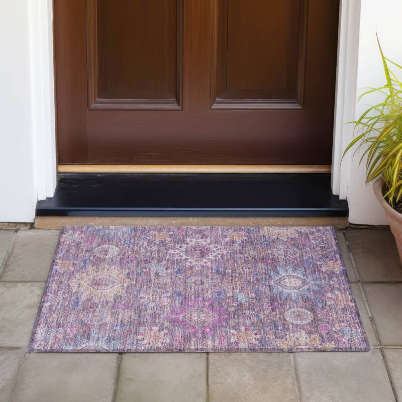 Machine Washable Indoor/Outdoor Boho Traditional Chantille Rug - Eggplant - 1'8" x 2'6"