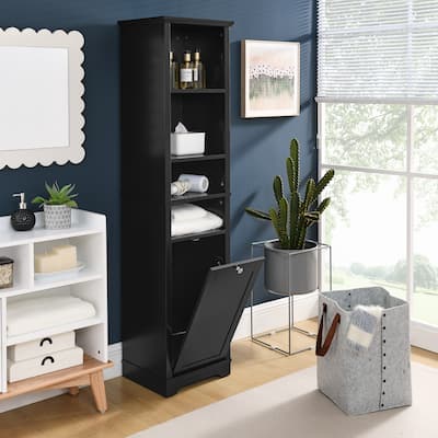 64" Tall Bathroom Storage Cabinet,Floor Standing Cabinet,4 Adjustable Shelves & Laundry Hamper,Hidden Clothes Storage Space