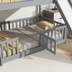 preview thumbnail 17 of 31, Twin Over Twin Low Pine Wood Bunk Bed with Guardrails, Slide and Ladder for Kids, No Slats Toddler Floor Bed with Fence and Door