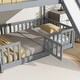 preview thumbnail 23 of 25, Twin over Twin Size Wooden Bunk Bed with Slide & Ladder & Door, Safety Guardrails Floor Bed, White