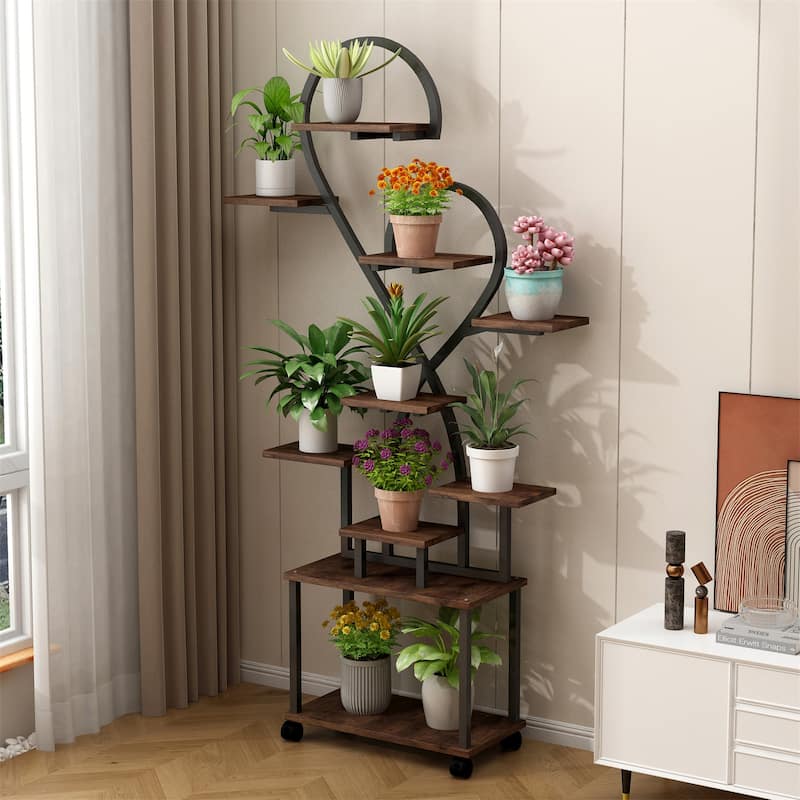 Heart Shape Tiered Metal Plant Stand with Grow Lights for Home
