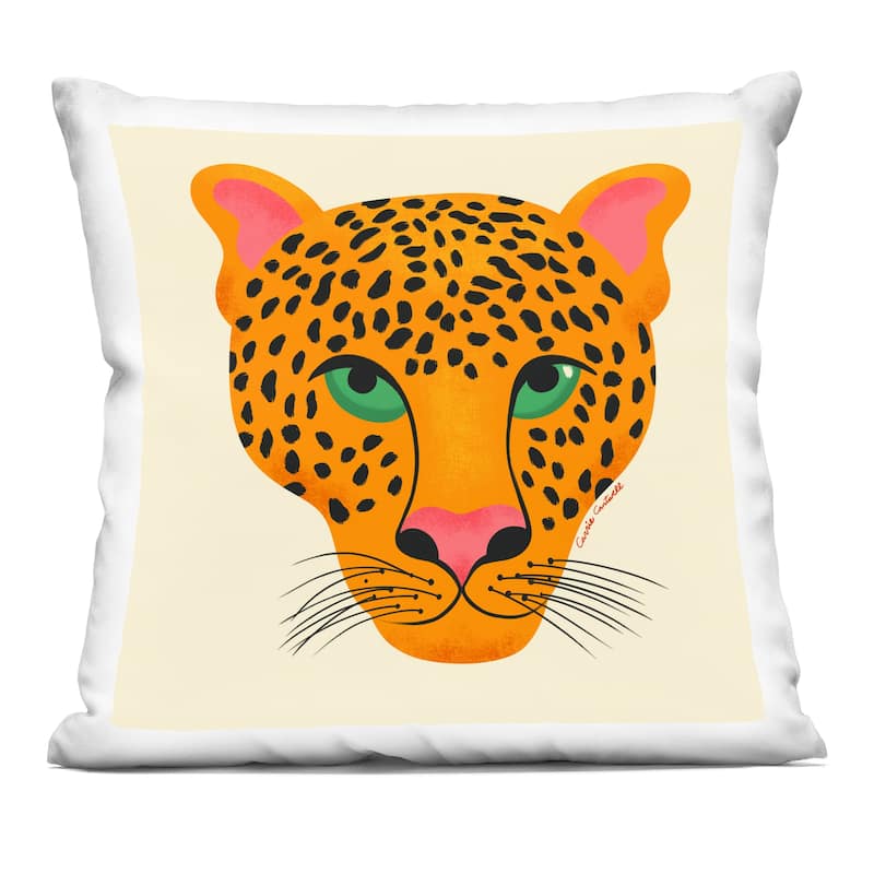 Stupell Modern Leopard Wildlife Face Decorative Printed Throw Pillow Design by Carrie Cantwell - Accent - Polyester - Orange - Single