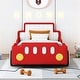 preview thumbnail 22 of 39, Race Car-shaped Frame Upholstered Bed with Wheels, Twin Size Grounded Slat Support Children Floor Bed for Toddler Platform Bed