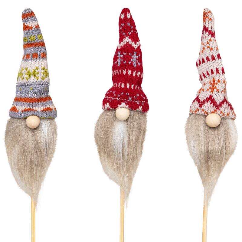 Gnome with Nordic Hat Christmas Picks - 11.25" - Set of 3 - 13.25"