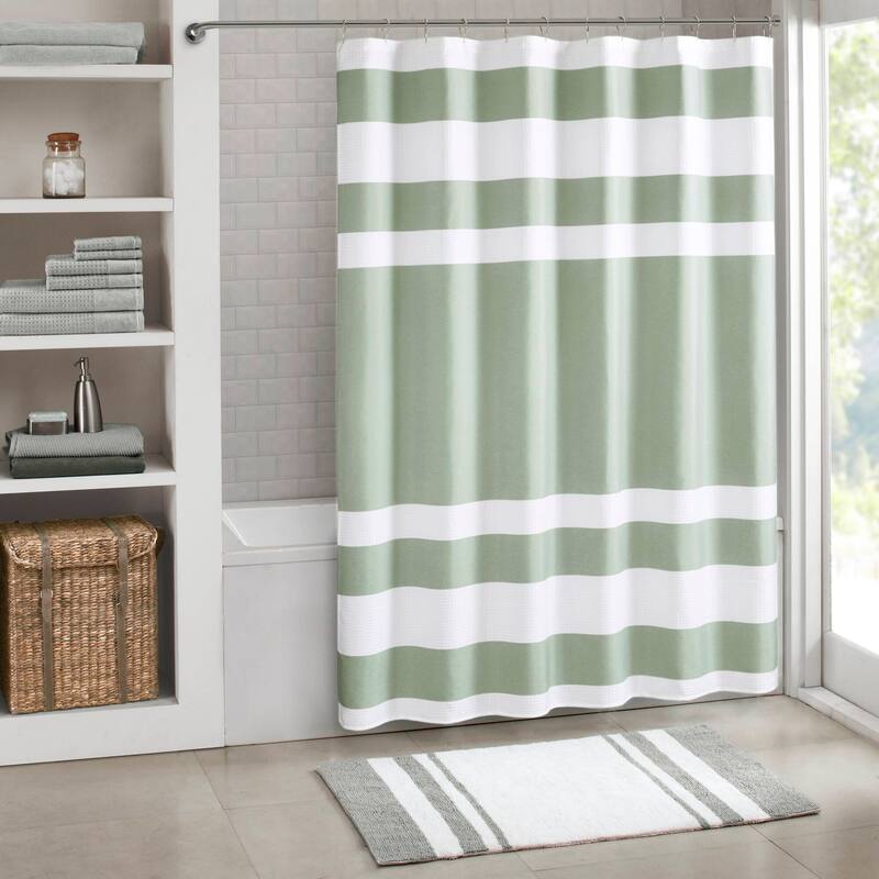 Madison Park Spa Waffle Shower Curtain with 3M Treatment - 72x84" - Sage Green