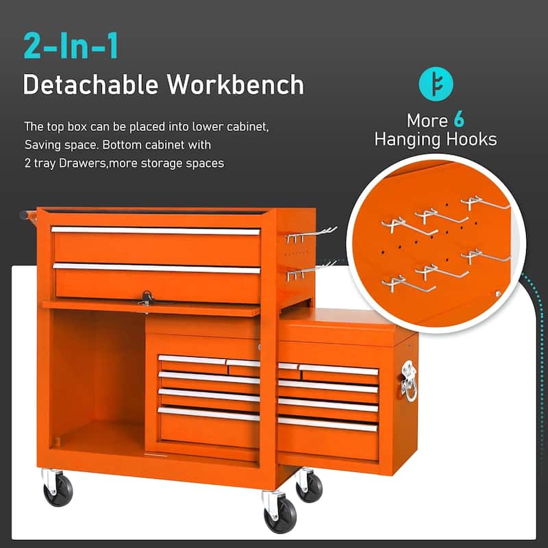 8-Drawer 2 in 1 Rolling Tool Chest Cabinet Garage Storage Toolbox with Detachable Top Tool Box and Universal Lockable Wheels