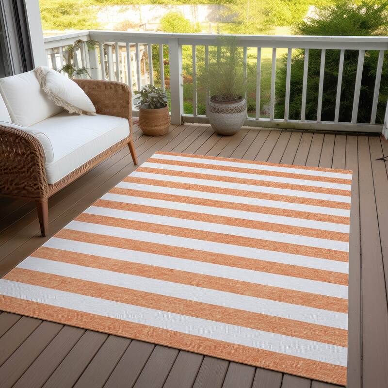 Machine Washable Indoor/ Outdoor Cabana Striped Chantille Rug - Salmon - 9' x 12'
