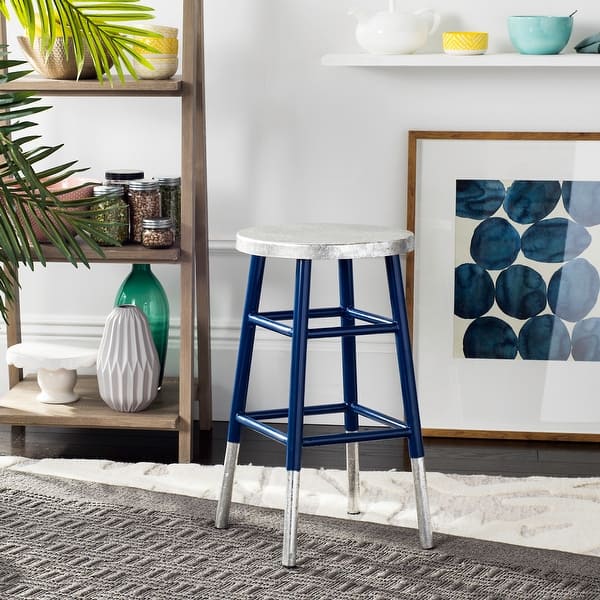 slide 2 of 8, SAFAVIEH 24 -inch Kenzie Silver Dipped Navy / Silver Counter Stool - 13.5" x 13.5" x 24"