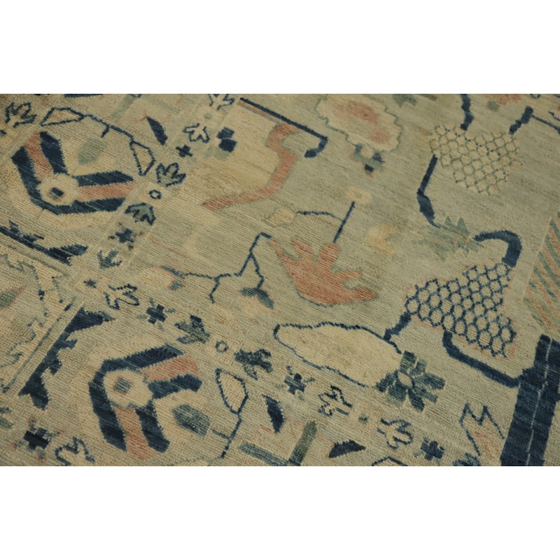 Hand Knotted Traditional Wool Green Geometric Area Rug - 9' 10'' X 8' 4''