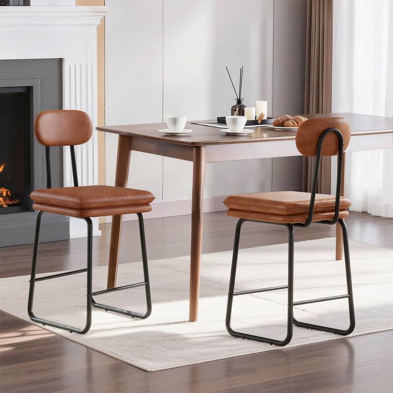 VECELO PU Leather Dining Chairs Set of 2/4/6 Modern Kitchen Island Stools with Backrest & Footrest Counter Height Bar Stools