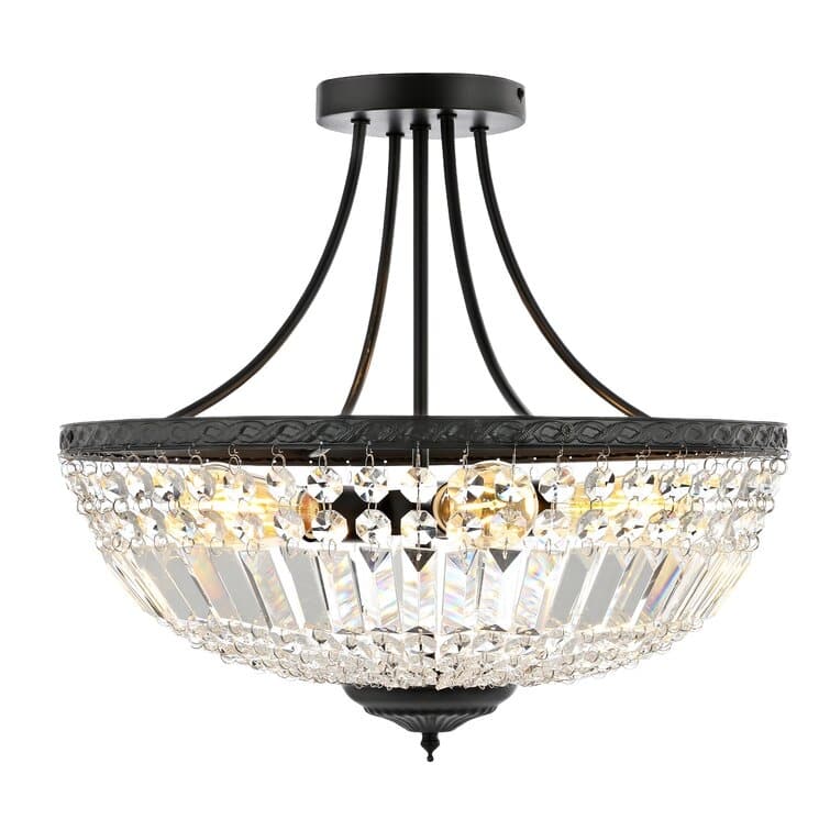 WINGBO 5-Light E26 Round Crystal Ceiling Light Fixture Semi Flush Mount - 19.5" W