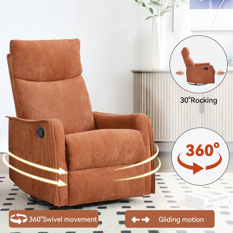 Heat Massage Manual Recliner Chair, 360° Swivel Glider Fabric Rocker