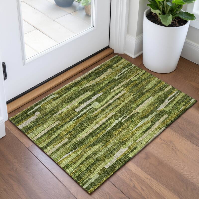 Premium Washable Super Soft Global Stripes Mayfield Rug - Green - 1'8" x 2'6"