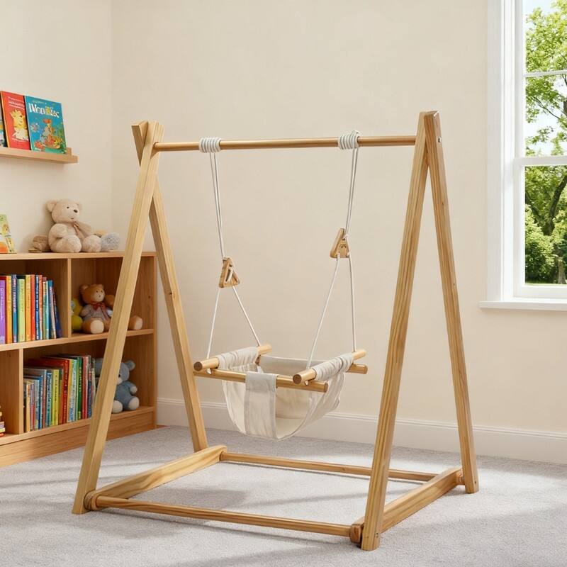 36.6 In. Foldable Swing Set With Stand Premium Montessori For Baby And Toddler