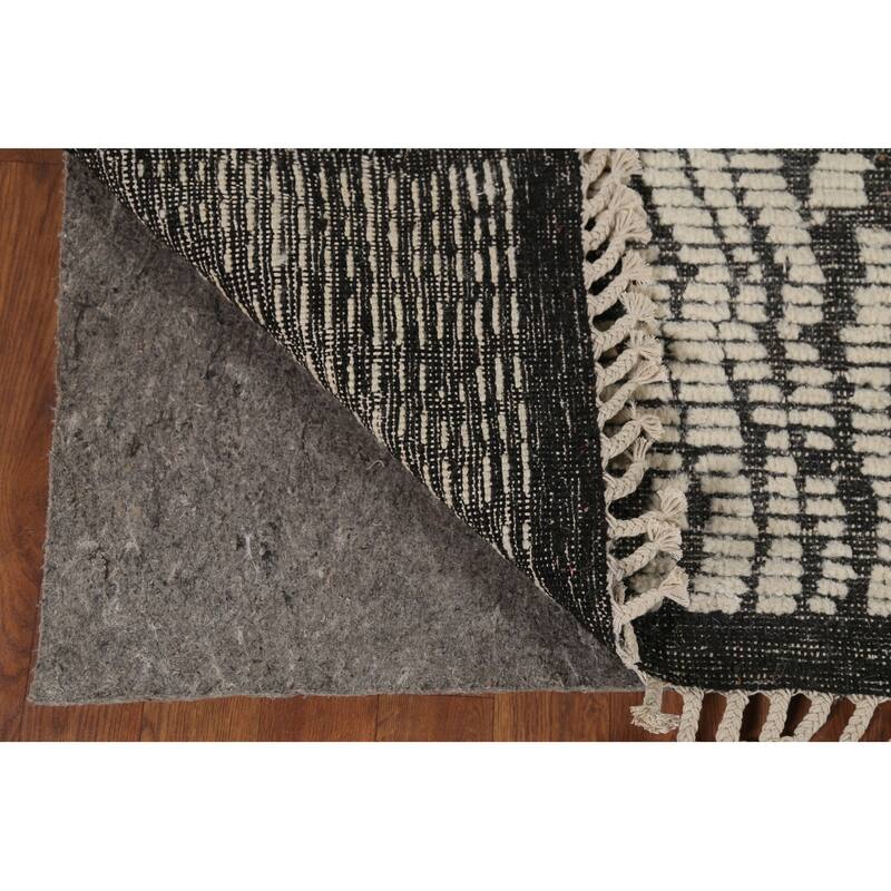 Black & Ivory Moroccan Abstract Rug Hand-Knotted Wool Carpet - 5'11"x 9'2"