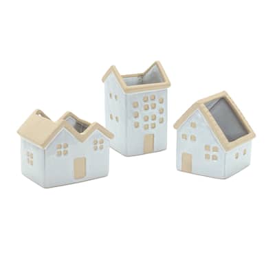 Porcelain House Decorative Planters - 5.5" - Set of 3