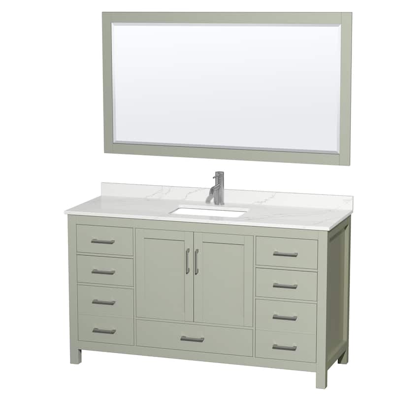Wyndham Collection WCS141460S-QTZ-UNSM58 Sheffield 60" Free Standing - Light Green / Giotto Quartz Top / Brushed Nickel