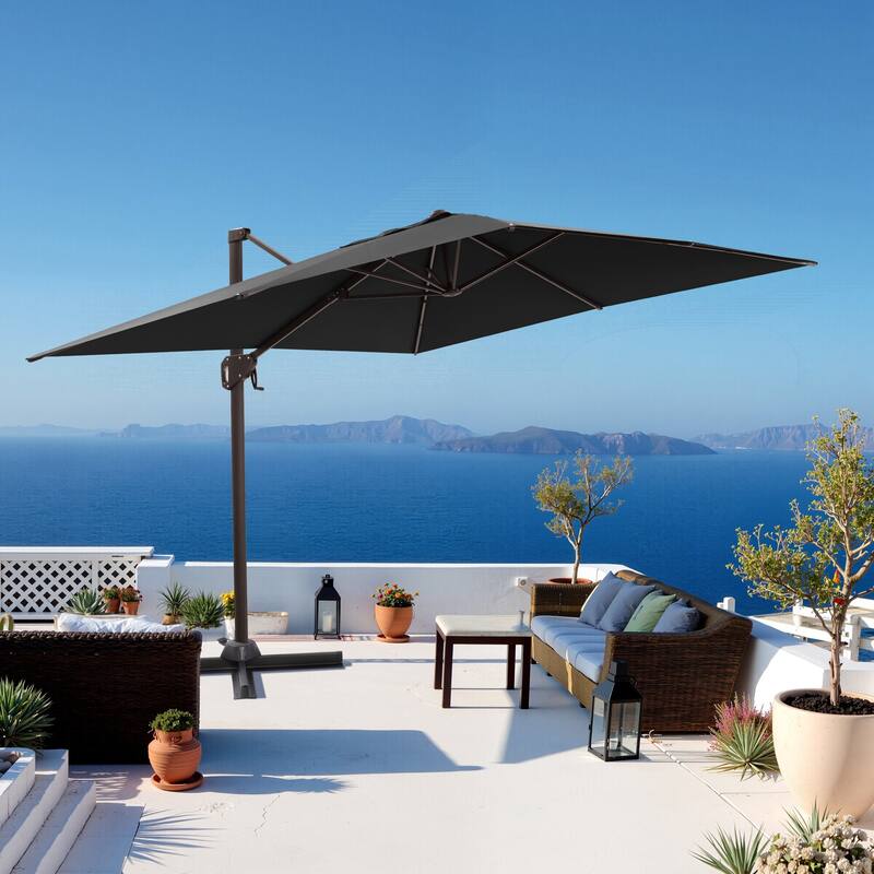 11 x 9 FT Rectangle Outdoor Premium Patio Cantilever Offset Umbrella - Black