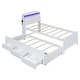 preview thumbnail 11 of 12, Twin Size Solid Pine Wood Platform Kids Bed Frame with LED Storage Headboard, Twin Size Trundle, 3-Drawers and Shelves, White