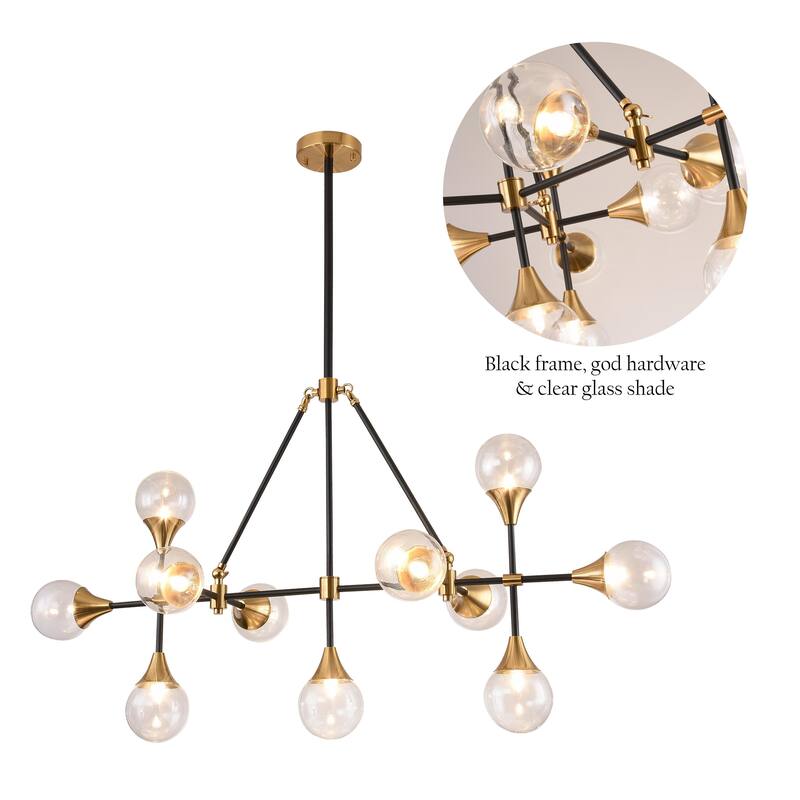 11 Light Black Metal Ceiling Fixture With Clear Glass Shades