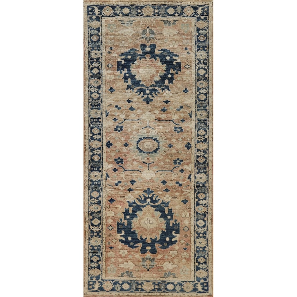 Hand Knotted Oriental 100% Wool Carpet Transitional All-Over Oranges & Rust Oushak Runner Rug - 8' 2'' X 2' 11''
