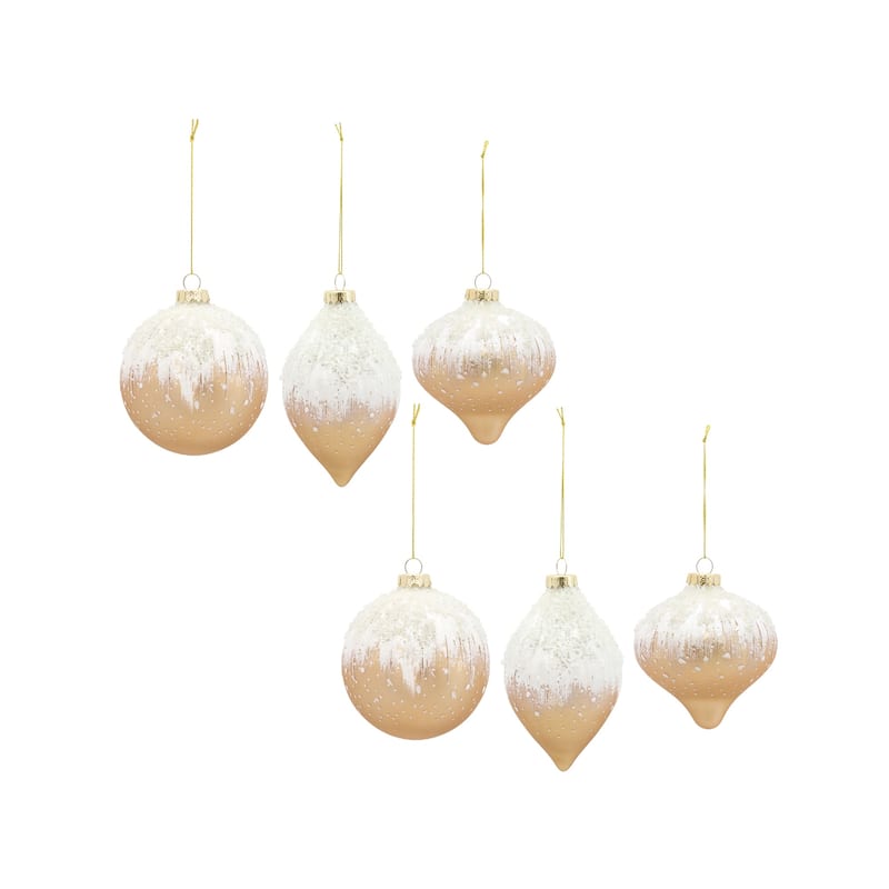 6ct Gold and White Ball Onion and Drop Glass Christmas Ornaments 5.75"