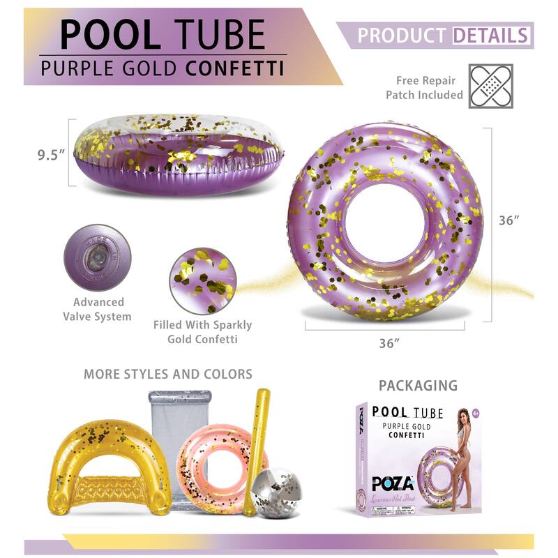 CoTa Global Inflatable Purple Gold Pool Float Tube with Confetti - 36 inches