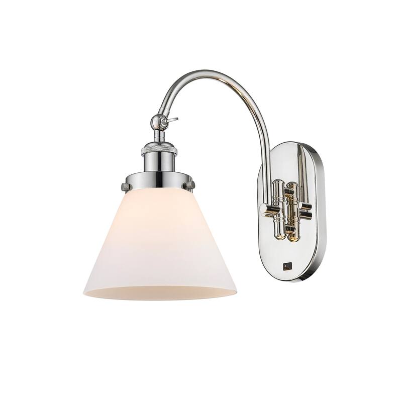 Innovations Lighting 918-1W-13-8 Cone Sconce Cone 13" Tall Wall Sconce - Polished Nickel / Matte White