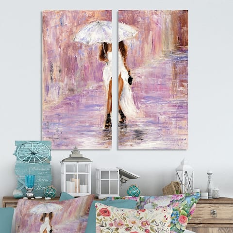 Designart "Woman in white" Cottage Canvas Wall Art Print 2 Piece Set