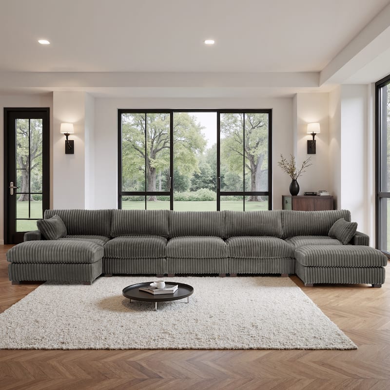 Plush Cotton Flannel Modular Sectional Sofa with 2 Ottomans