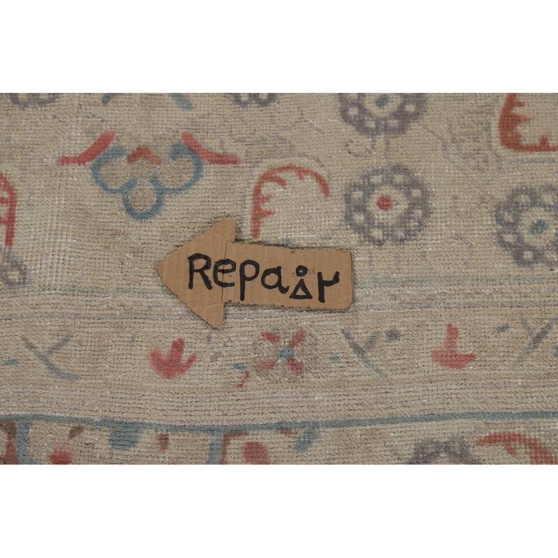 Medallion Tabriz Persian Area Rug Hand-Knotted Beige Wool Carpet - 9'2"x 12'8"