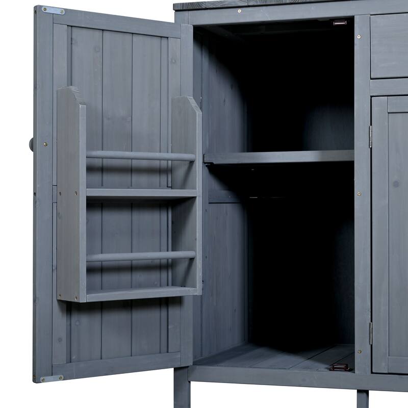 65" Solid Fir Wood Potting Bench with Hutch, Garden Workstation Table with Drawer, Spice Rack & Shelves