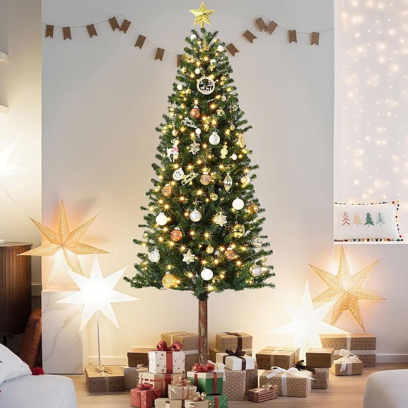 6/7.5FT Pre-Lit Pencil Christmas Tree with Warm White Lights - N/A