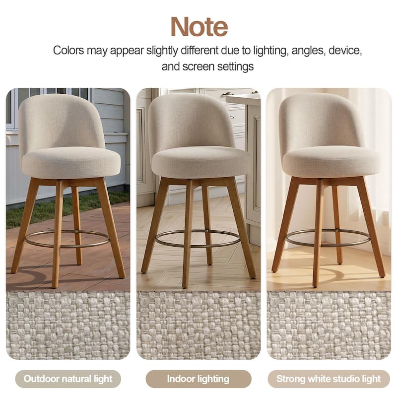 26" Upholstered Swivel Counter Stool With Solid Wood Frame - 37.8"H x 19.7"W x 23.2"D