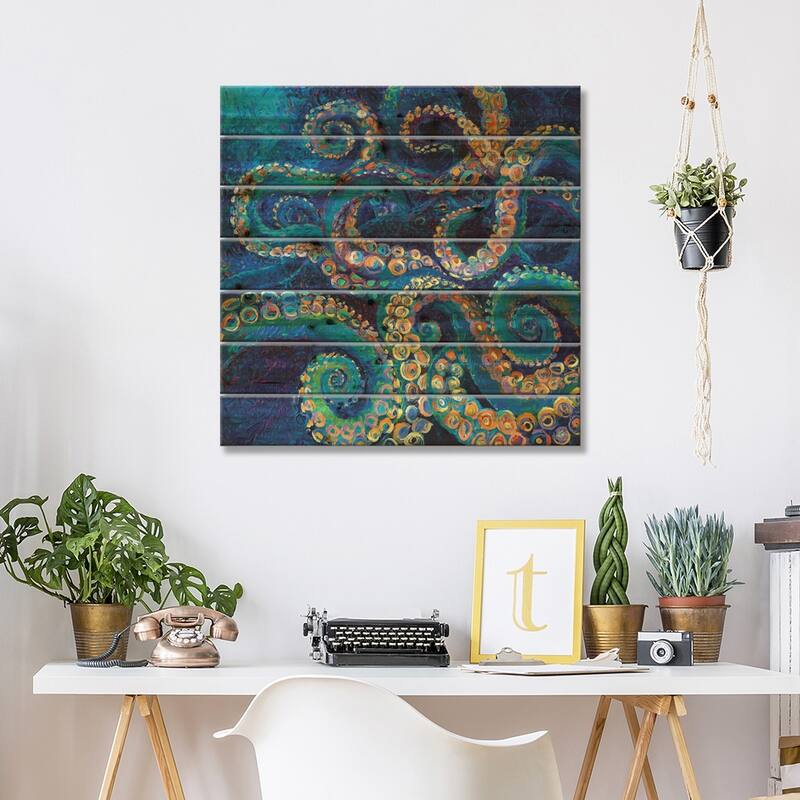 Tentacollage II Print On Wood by Iris Scott - Multi-Color
